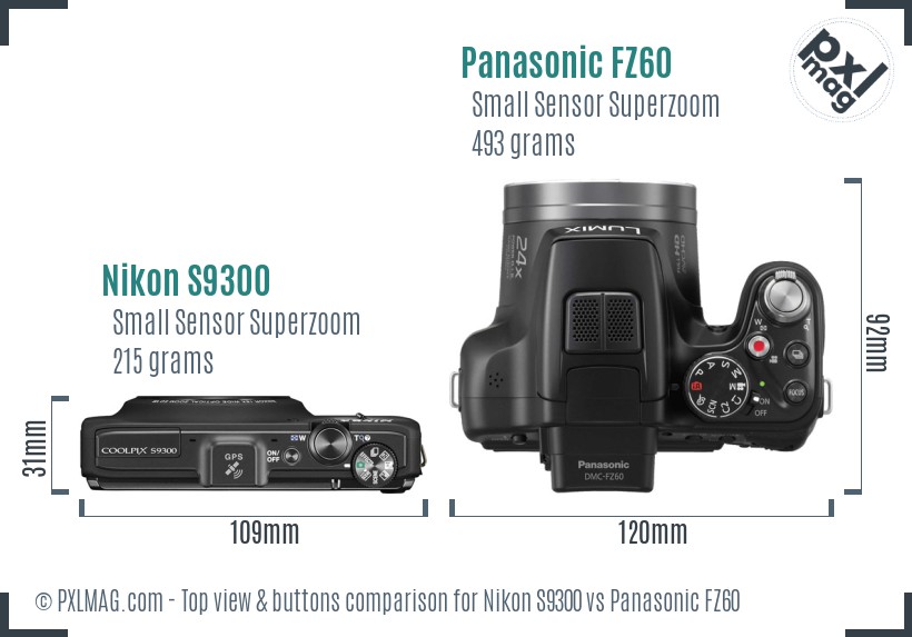 Nikon S9300 vs Panasonic FZ60 top view buttons comparison