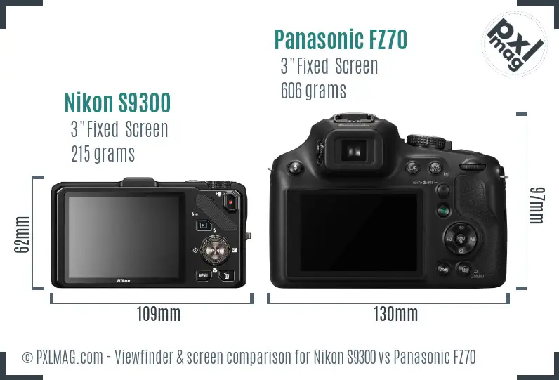 Nikon S9300 vs Panasonic FZ70 Screen and Viewfinder comparison