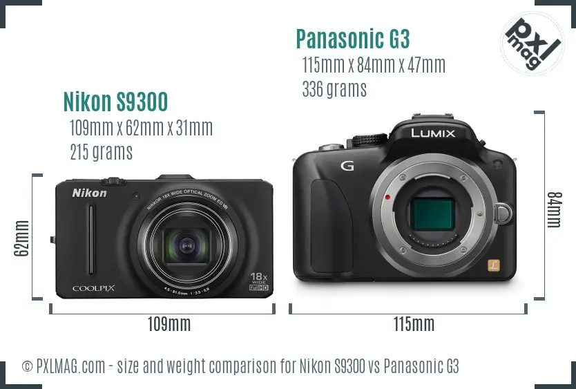 Nikon S9300 vs Panasonic G3 size comparison