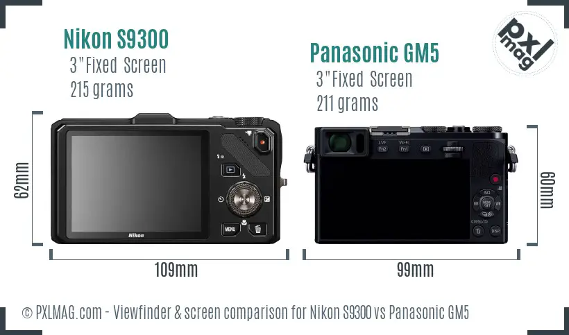 Nikon S9300 vs Panasonic GM5 Screen and Viewfinder comparison