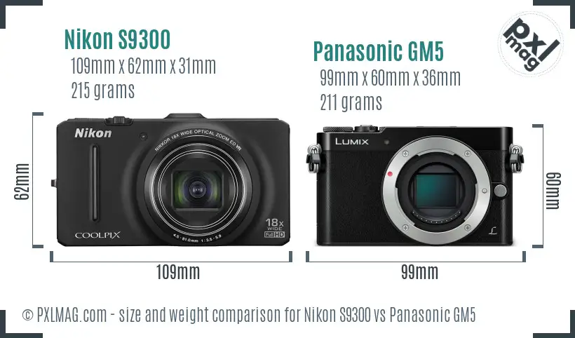 Nikon S9300 vs Panasonic GM5 size comparison