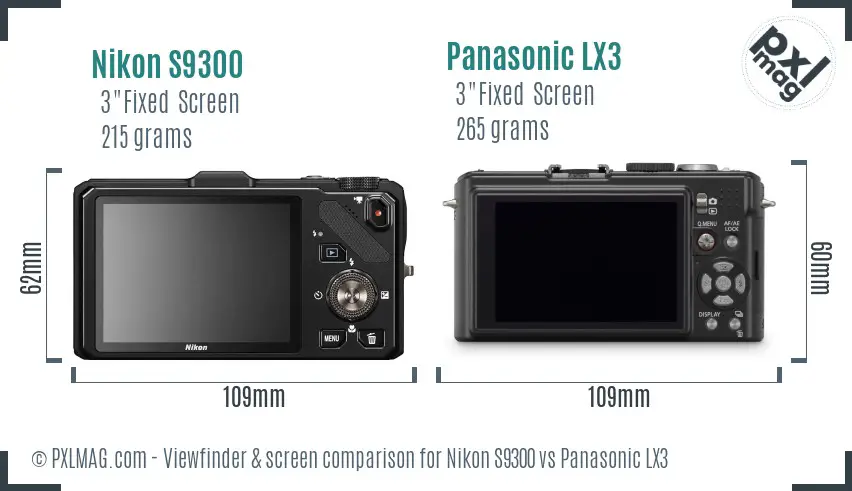 Nikon S9300 vs Panasonic LX3 Screen and Viewfinder comparison