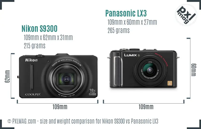 Nikon S9300 vs Panasonic LX3 size comparison