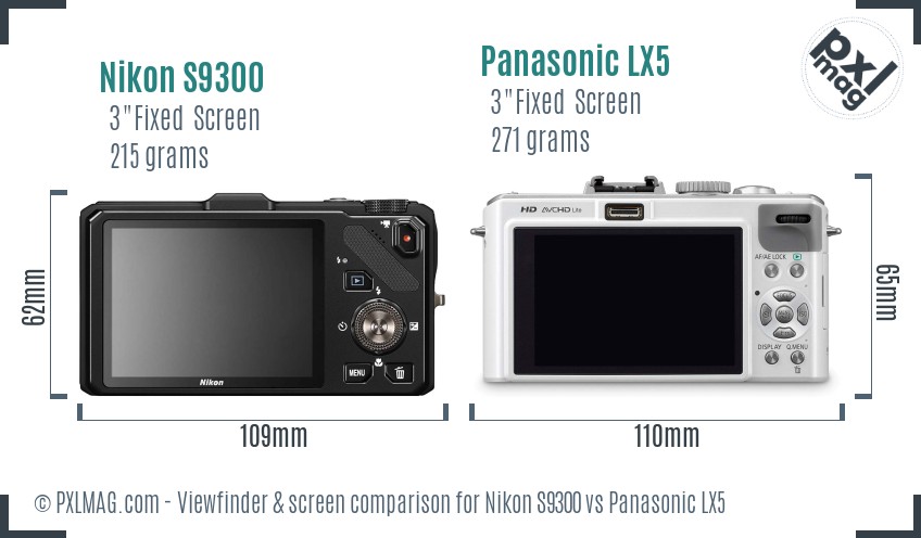 Nikon S9300 vs Panasonic LX5 Screen and Viewfinder comparison