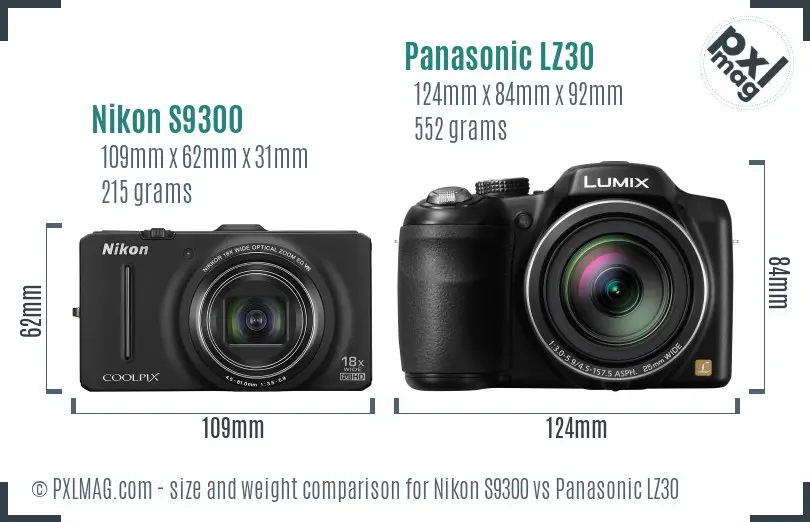 Nikon S9300 vs Panasonic LZ30 size comparison Nikon S9300 vs Panasonic LZ30 size comparison