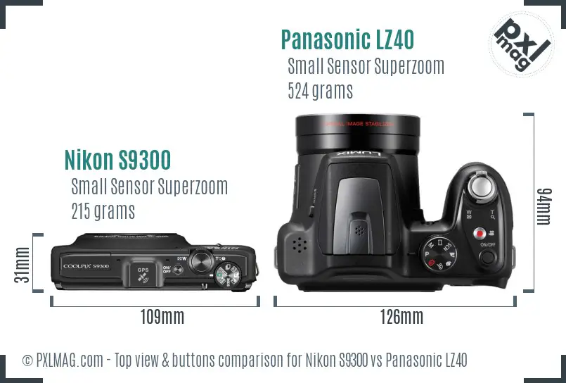 Nikon S9300 vs Panasonic LZ40 top view buttons comparison