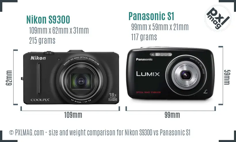 Nikon S9300 vs Panasonic S1 size comparison