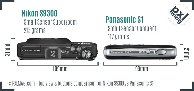 Nikon S9300 vs Panasonic S1 top view buttons comparison