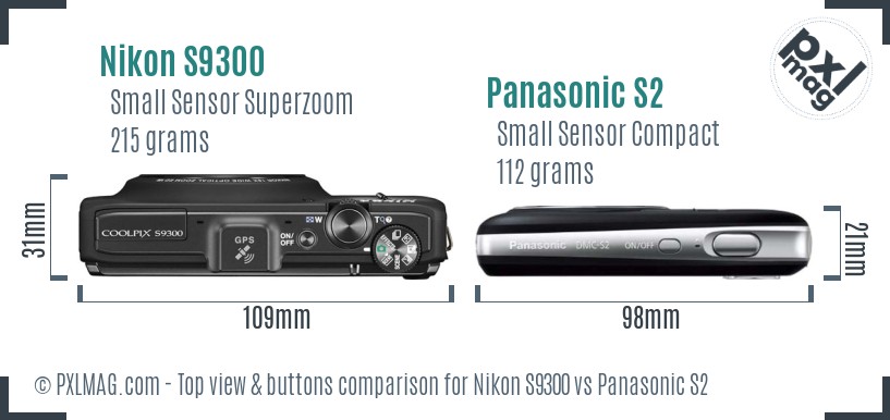 Nikon S9300 vs Panasonic S2 top view buttons comparison