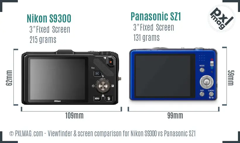 Nikon S9300 vs Panasonic SZ1 Screen and Viewfinder comparison