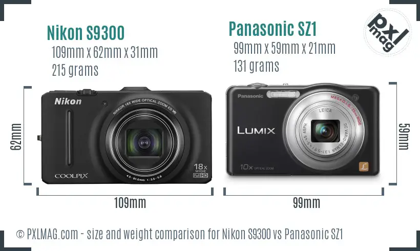 Nikon S9300 vs Panasonic SZ1 size comparison