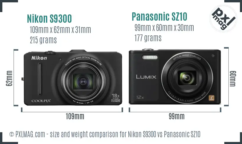 Nikon S9300 vs Panasonic SZ10 size comparison Nikon S9300 vs Panasonic SZ10 size comparison