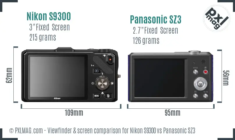 Nikon S9300 vs Panasonic SZ3 Screen and Viewfinder comparison