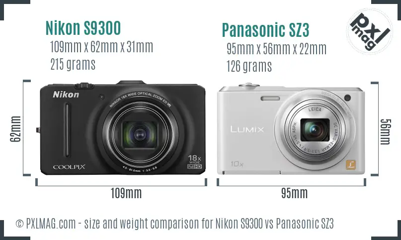 Nikon S9300 vs Panasonic SZ3 size comparison