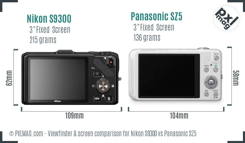 Nikon S9300 vs Panasonic SZ5 Screen and Viewfinder comparison