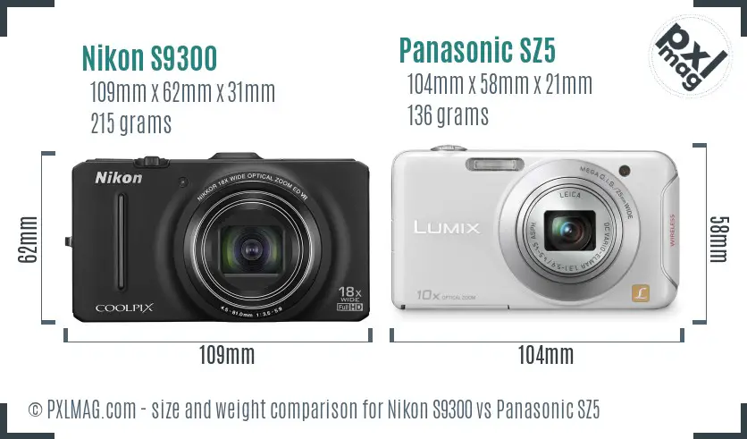 Nikon S9300 vs Panasonic SZ5 size comparison