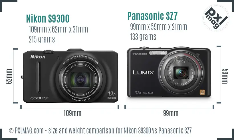 Nikon S9300 vs Panasonic SZ7 size comparison Nikon S9300 vs Panasonic SZ7 size comparison