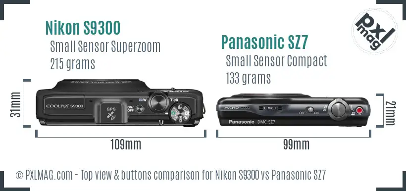 Nikon S9300 vs Panasonic SZ7 top view buttons comparison Nikon S9300 vs Panasonic SZ7 top view buttons comparison
