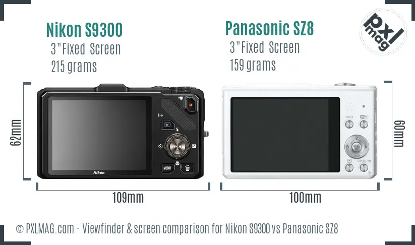 Nikon S9300 vs Panasonic SZ8 Screen and Viewfinder comparison