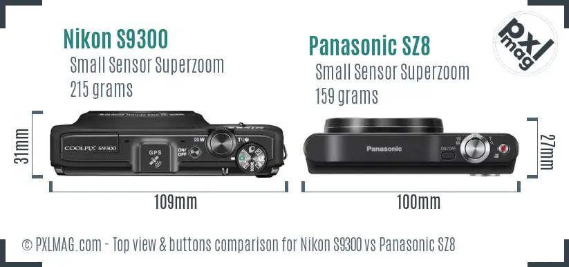 Nikon S9300 vs Panasonic SZ8 top view buttons comparison