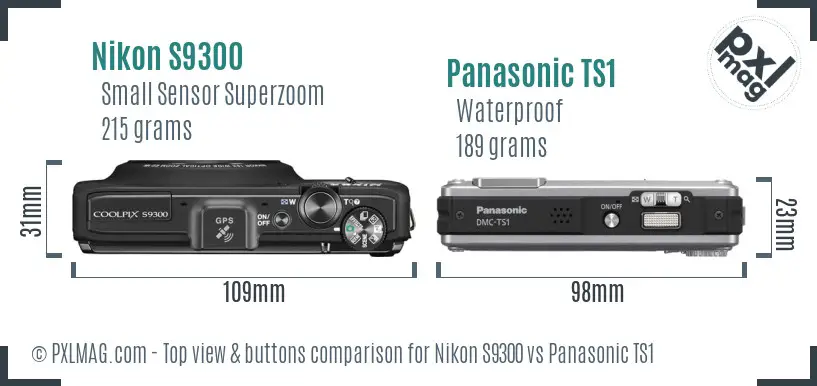 Nikon S9300 vs Panasonic TS1 top view buttons comparison