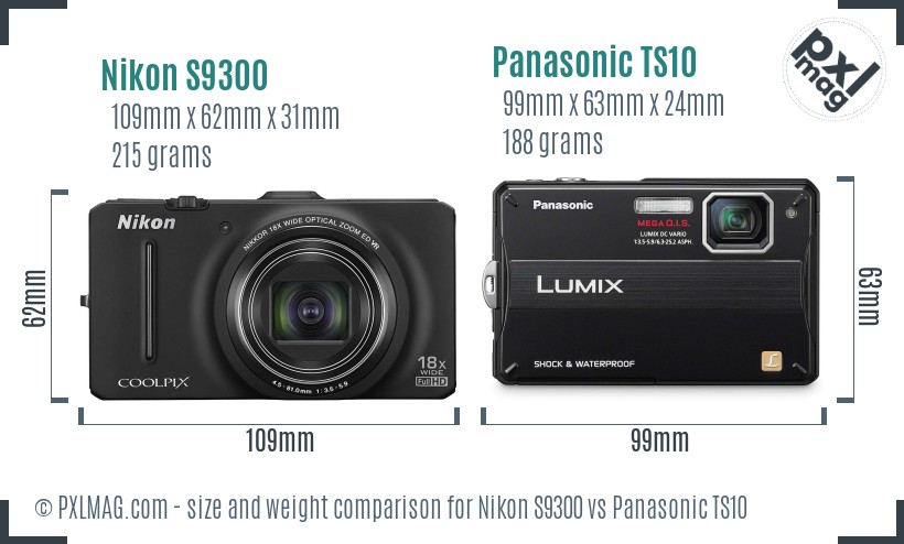 Nikon S9300 vs Panasonic TS10 size comparison