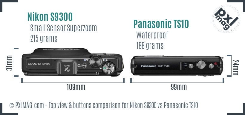 Nikon S9300 vs Panasonic TS10 top view buttons comparison