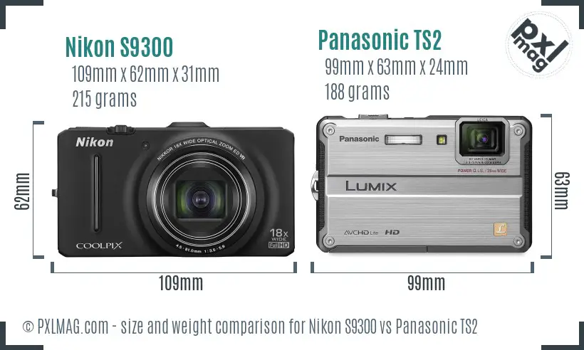 Nikon S9300 vs Panasonic TS2 size comparison Nikon S9300 vs Panasonic TS2 size comparison