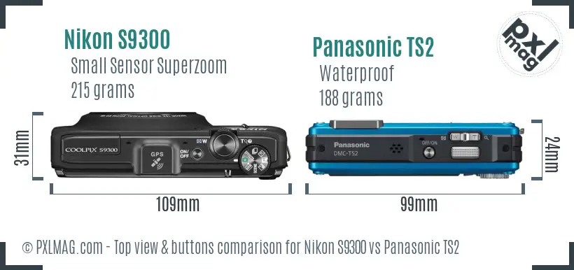 Nikon S9300 vs Panasonic TS2 top view buttons comparison