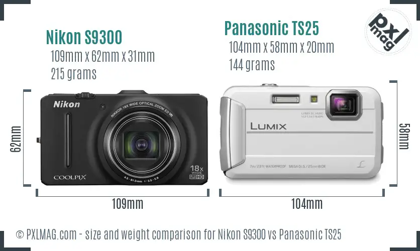 Nikon S9300 vs Panasonic TS25 size comparison Nikon S9300 vs Panasonic TS25 size comparison