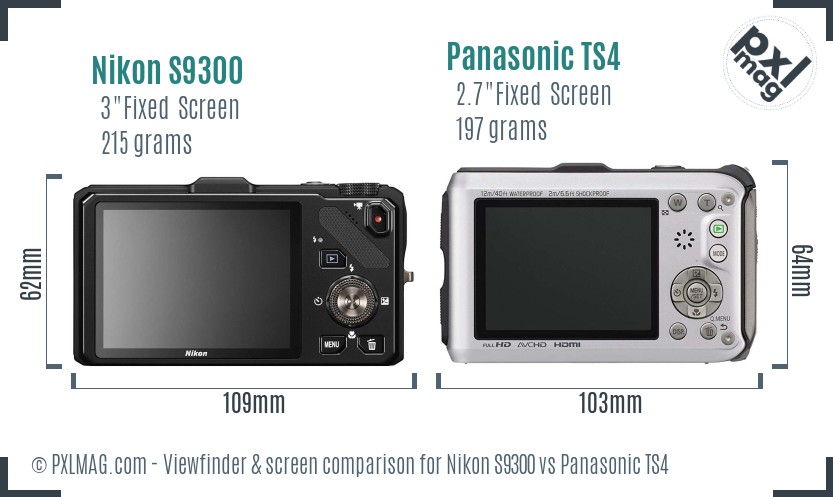 Nikon S9300 vs Panasonic TS4 Screen and Viewfinder comparison