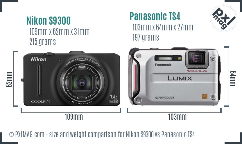 Nikon S9300 vs Panasonic TS4 size comparison