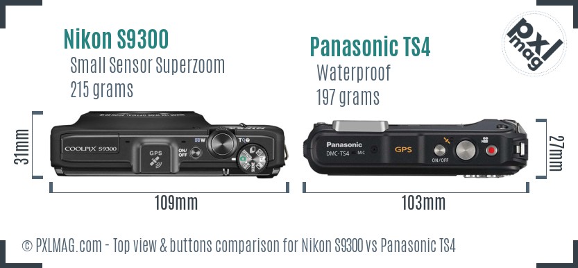 Nikon S9300 vs Panasonic TS4 top view buttons comparison