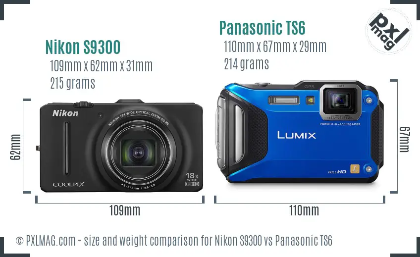 Nikon S9300 vs Panasonic TS6 size comparison