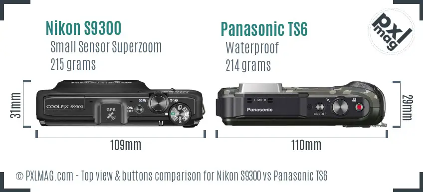 Nikon S9300 vs Panasonic TS6 top view buttons comparison