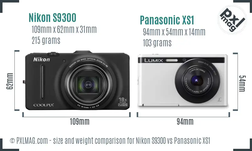 Nikon S9300 vs Panasonic XS1 size comparison