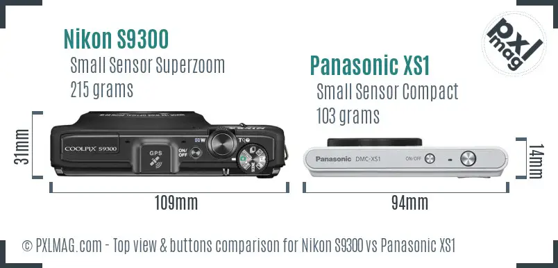 Nikon S9300 vs Panasonic XS1 top view buttons comparison