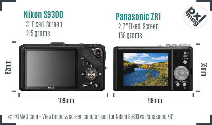Nikon S9300 vs Panasonic ZR1 Screen and Viewfinder comparison