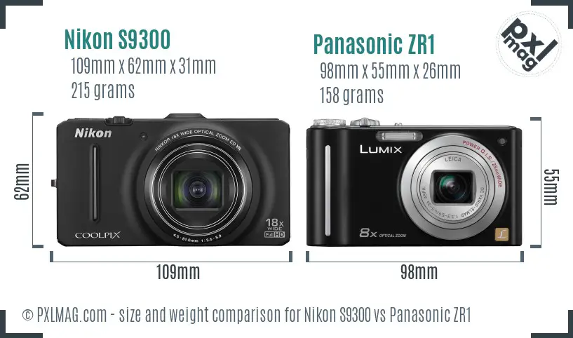 Nikon S9300 vs Panasonic ZR1 size comparison