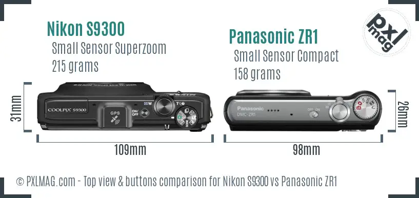 Nikon S9300 vs Panasonic ZR1 top view buttons comparison