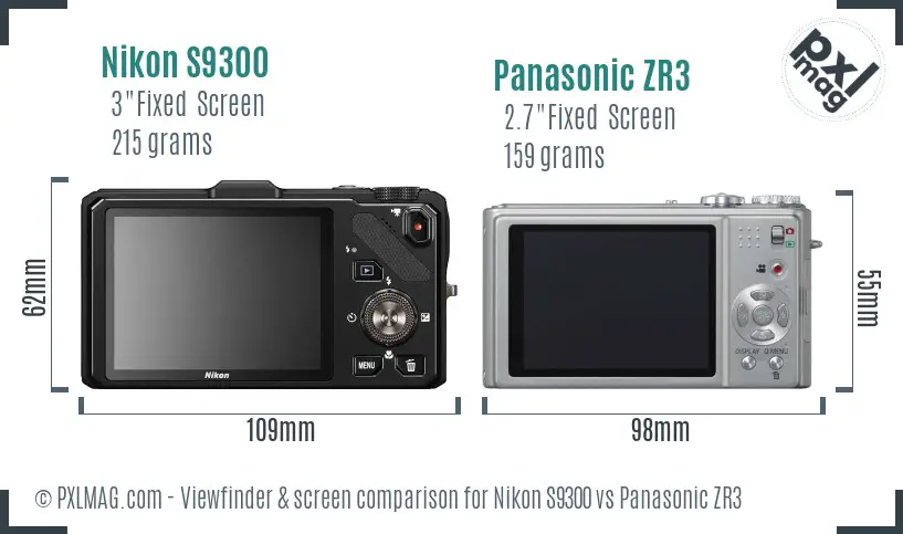 Nikon S9300 vs Panasonic ZR3 Screen and Viewfinder comparison