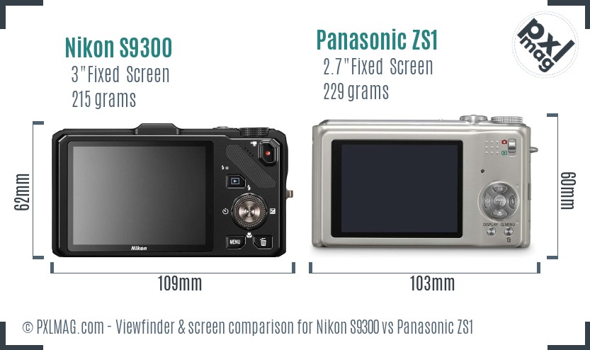 Nikon S9300 vs Panasonic ZS1 Screen and Viewfinder comparison