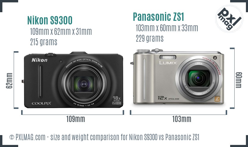 Nikon S9300 vs Panasonic ZS1 size comparison