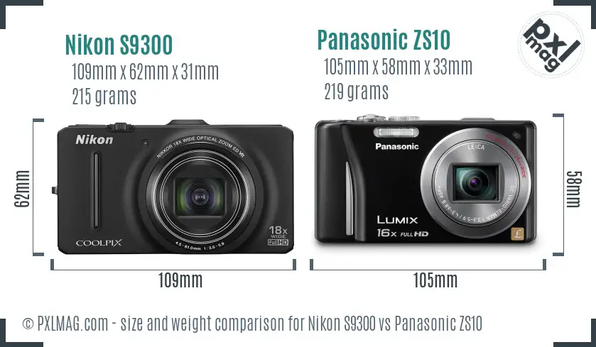 Nikon S9300 vs Panasonic ZS10 size comparison Nikon S9300 vs Panasonic ZS10 size comparison