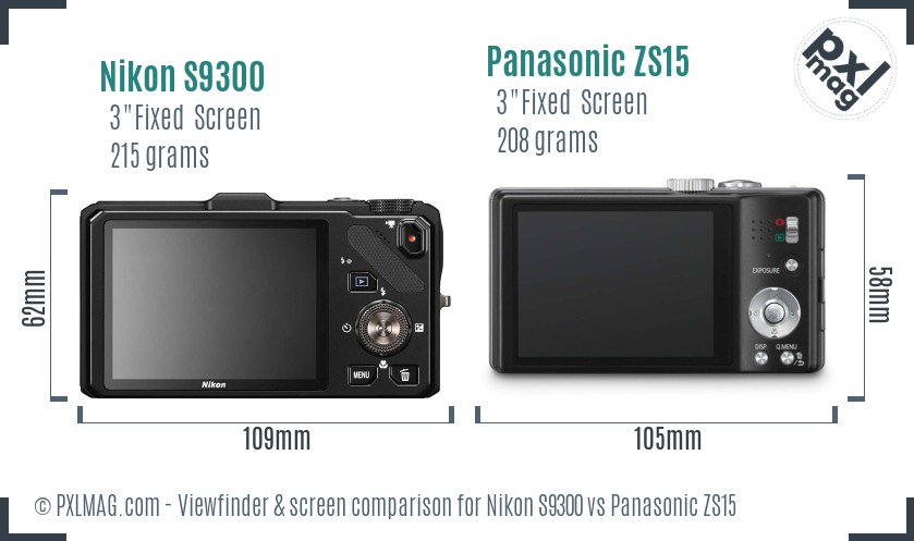 Nikon S9300 vs Panasonic ZS15 Screen and Viewfinder comparison