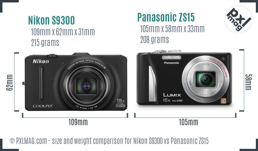 Nikon S9300 vs Panasonic ZS15 size comparison Nikon S9300 vs Panasonic ZS15 size comparison