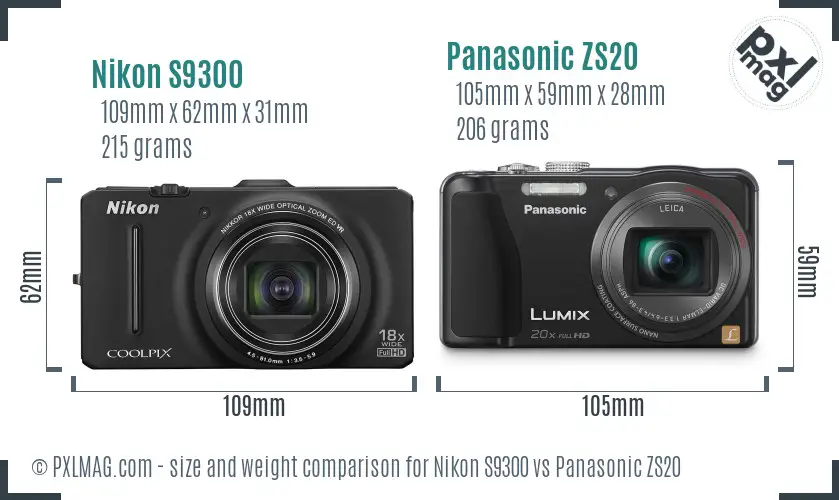 Nikon S9300 vs Panasonic ZS20 size comparison