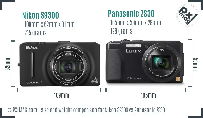 Nikon S9300 vs Panasonic ZS30 size comparison