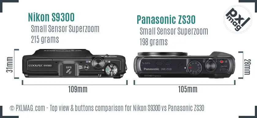 Nikon S9300 vs Panasonic ZS30 top view buttons comparison