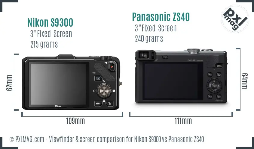 Nikon S9300 vs Panasonic ZS40 Screen and Viewfinder comparison